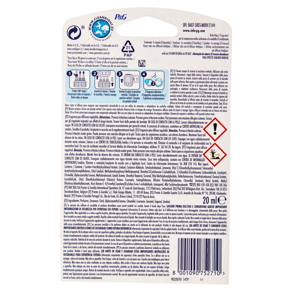 Ambi Pur Profumatore per Ambienti 3Volution, Oceano, Ricarica 20ml